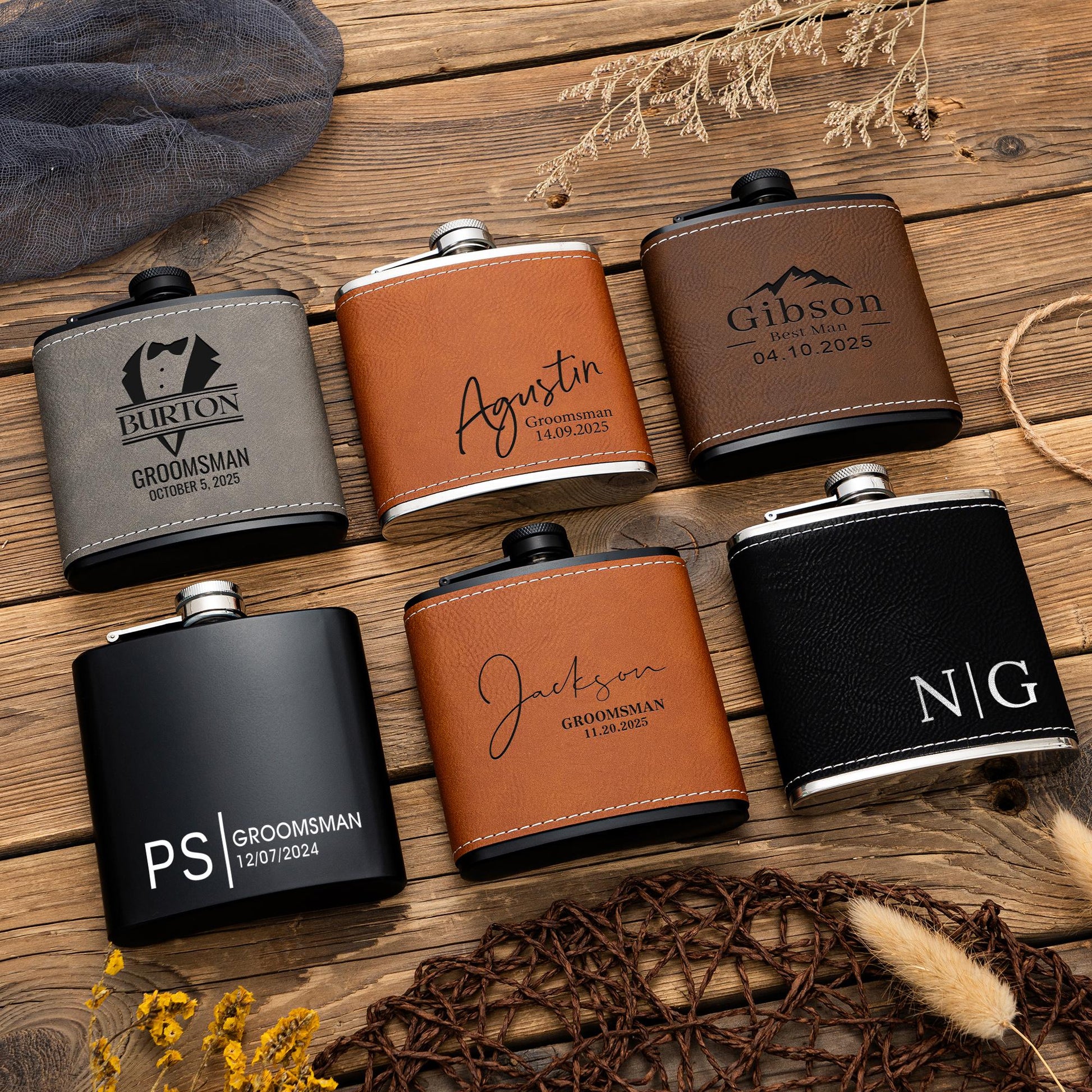 Personalized Leather Flask for Men, Groomsmen Gifts, Custom Leather Groomsman Flask, Best Man Flask Gifts, Groomsmen Proposal, Wedding Gifts