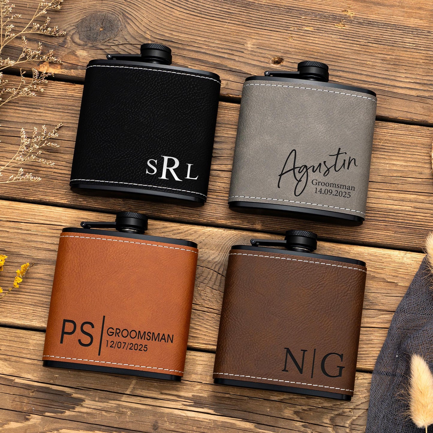 Personalized Leather Flask for Men, Groomsmen Gifts, Custom Leather Groomsman Flask, Best Man Flask Gifts, Groomsmen Proposal, Wedding Gifts
